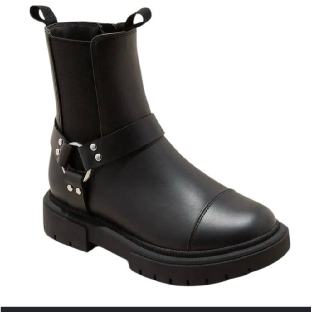 Art Class Kids Black Harness Ankle Boots Chunky Lug Sole Side Zip Size 13 NEW‎